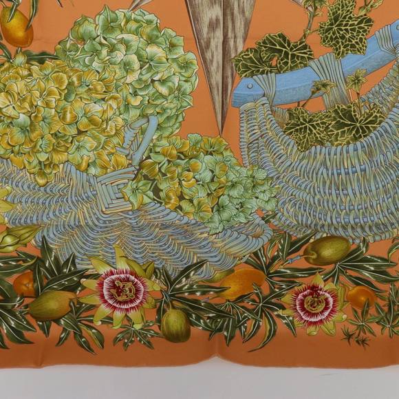 HERMES Carre 90 PASSIFLORES Scarf Silk Orange Auth am5974 - Picture 9 of 16